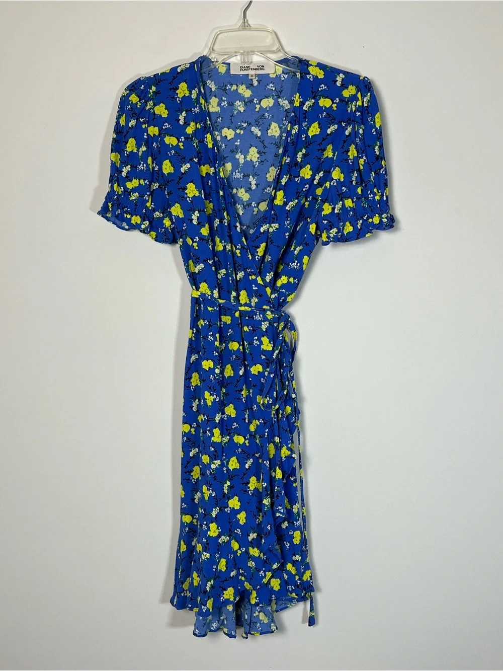 Diane von Furstenberg Emilia Wrap Dress Blue Yellow Floral M